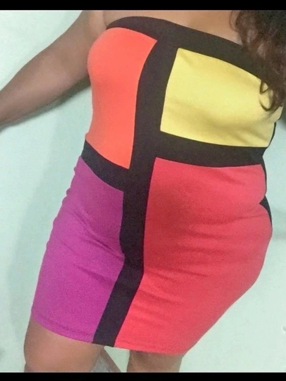 Color Block Mini Dress in Pink & Red